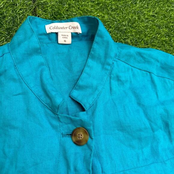 Coldwater Creek Turquoise Linen Button-Up Shirt - Picture 2 of 3